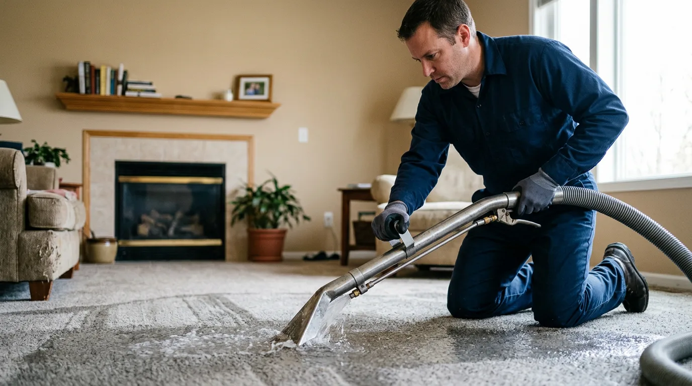 Water damage restoration technician working near Osawatomie, KS